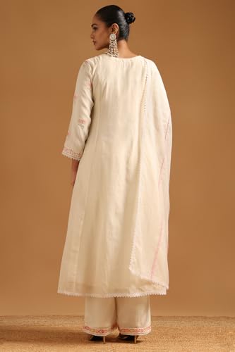 Soch Womens Cream Mul Chanderi Floral Salwar Suit With Thread Work