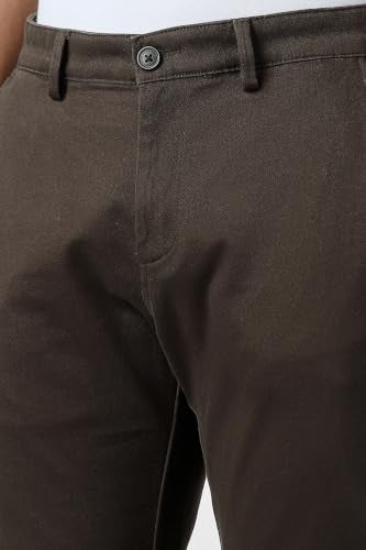 Men Brown Solid Slim Fit Trousers