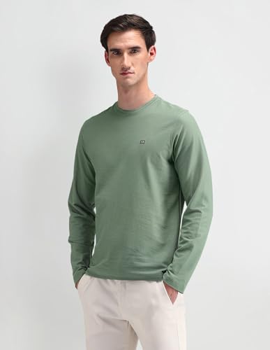 Arrow Sports Men's Textured Regular Fit T-Shirt (ASAITS3304_LT. Green
