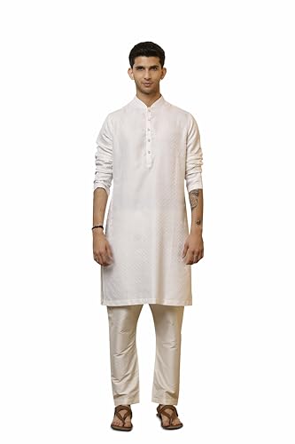 TASVA Ivory Jacquard Kurta Set|Size: XS