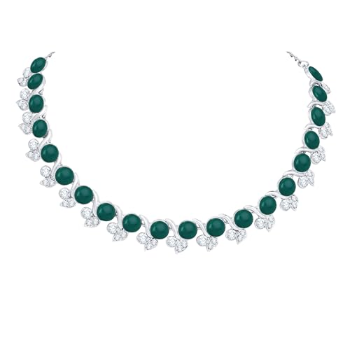 Atasi International Silver Plated Emerald Green Crystals Women's Necklace Set | Jewellery Set With Earrings | RDG5764