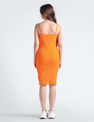 Calvin Klein Women Orange Square Neck Shoulder Strap Solid Polyester Pull On Strappy Bodycon Dress (XL)