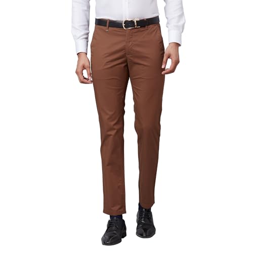 Raymond Men's Contemporary Fit Cotton Blend Solid Pattern Flat Front Casual Trouser (Size: 40)-RCTL00519-O5