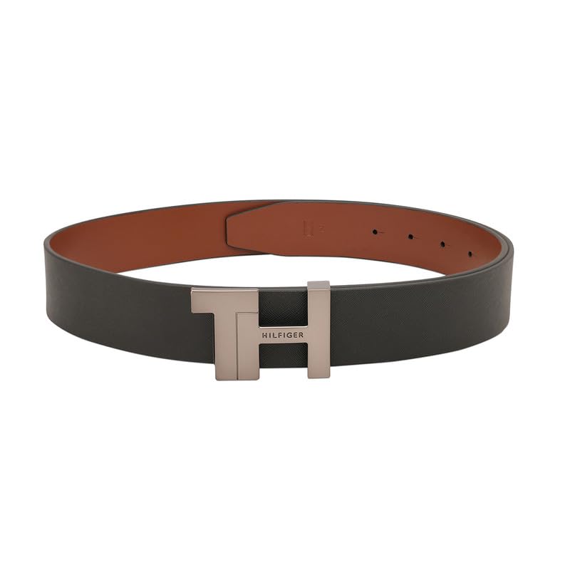 Tommy Hilfiger Men's Belfield Reversible Leather Belt - Th Side Monogram - Dual Black & Tan For Casual Fashion & Gifting | Size M - 90 CM