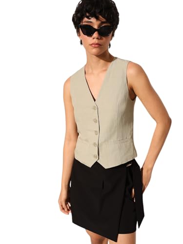 ONLY Women Regular Fit Beige Waistcoat