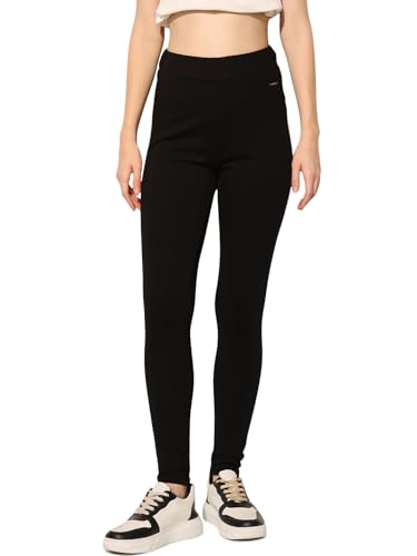 ONLY Women's Solid Skinny Fit High-Rise Black Leggings
