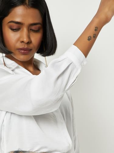 Max Women Solid Satin Finish Shirt (Off White_XL)