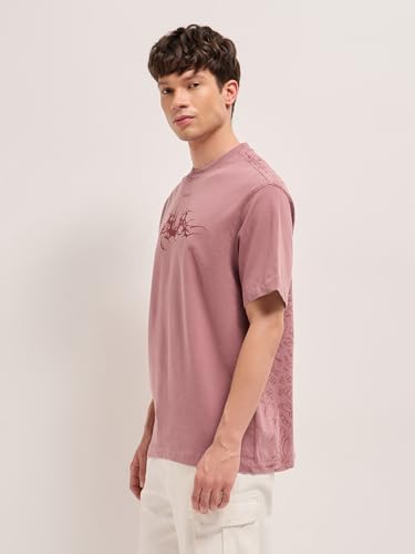 THE BEAR HOUSE Men's Cotton Graphic Oversize Fit Pink T-Shirt