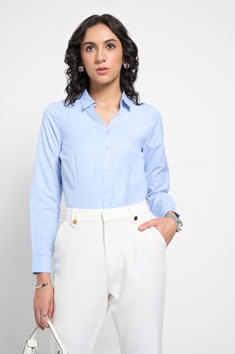 Annabelle by Pantaloons Women's Solid Regular Fit Shirt (110160214002_Placid Blue