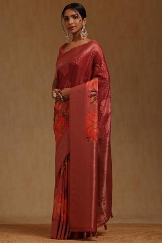 Soch Womens Onion Pink Dola Silk Floral Zari Woven Saree
