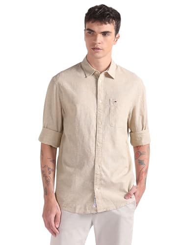 Tommy Hilfiger Mens Beige Color Shirt (XL)