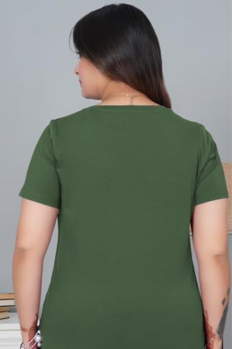 Mlada V-Neck Cotton Half Sleeves Tshirt for Women | Stretchable Relaxed Fit Casual T-Shirts for Women Office Wear | Solid Tshirts for Daily Comfort