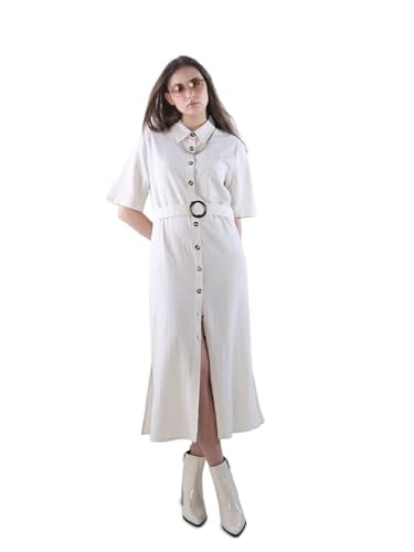 ONLY Women's Solid Fit and Flare White Dress with Belt