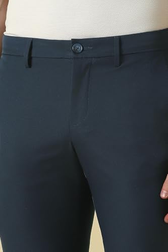 Men Navy Solid Casual Trousers