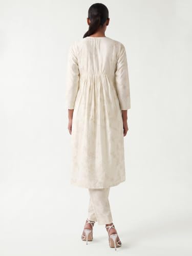 Max Women Embroidered A-line Kurta Set(Off White_L)