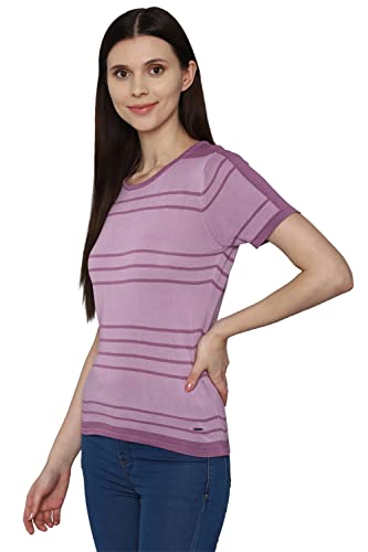 Allen Solly Women's Striped Fitted T-Shirt (AHFTCRGFA76571_Purple M)