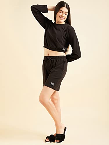 Sweet Dreams Women Cotton Blend Solid Top & Pyjama Set Black