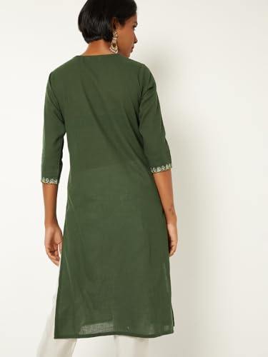 Max Women Embroidered Straight Kurta (Green_L)