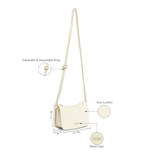 Caprese Carol Medium Sling Bag for Women with Adjustable Strap & Zipper Closure for Comfortable Wear | Versatile Handbag for Everyday Use, Travel, and Special Occasions (Off-White)