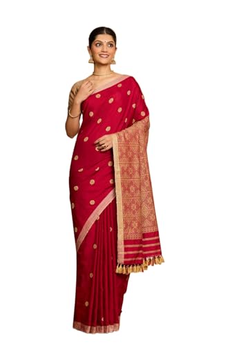 Taneira Women Light Red Assam Woven Pure Eri Saree With Unstitched Blouse Piece (SAPH01AC0019-Light Red)