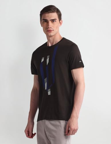 Arrow Sport Mens Brown Graphic Crew Neck Short Sleeve Men's T-Shirts & Polos (ASAEOTS5119_Brown_XL)
