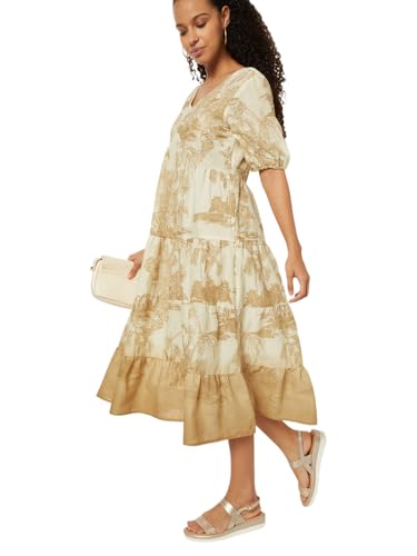 Max Women's Cotton A-Line Below The Knee Dress (DS511003_Off White