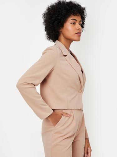 Max Kalki x Max Women Solid Cropped Blazer(Beige_2XL)