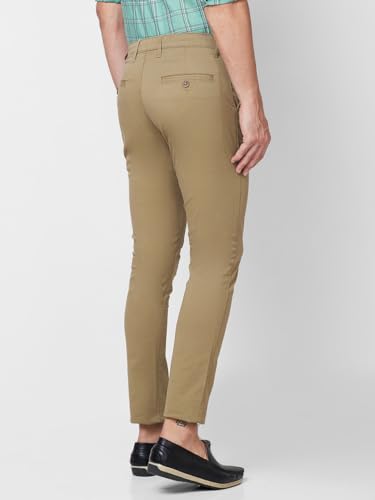 Giordano Mens Solid Cotton Mid Rise Button Closure Regular Length 4 Pockets Slim Fit Chinos Khaki
