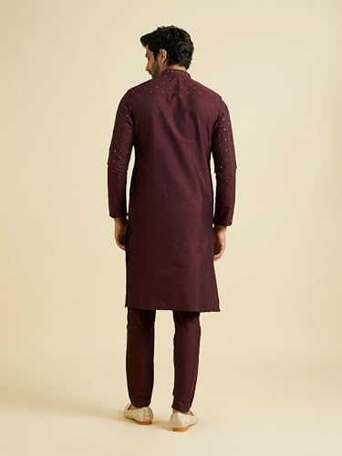 Manyavar Men's Viscose Blend Embellished Classic Kurta Pyjama Set (Wine,XXL)