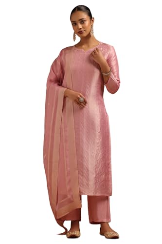 Soch Womens Pink Viscose Blend Zari Woven Salwar Suit With Sequins