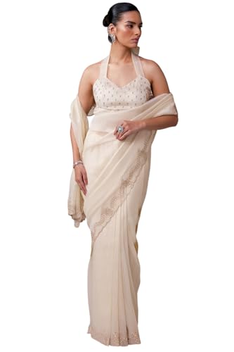 Soch Womens Cream Fendy Tissue Embellished Saree
