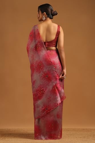 Soch Womens Blush Pink Fendy Organza Floral Saree With Beaded