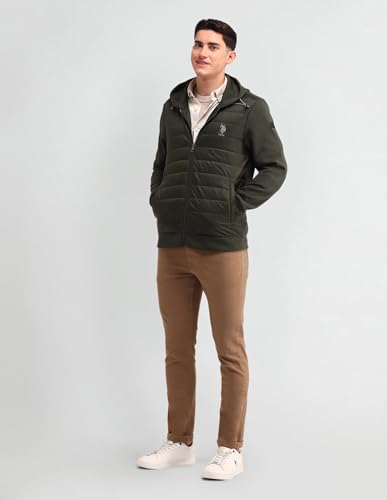 U.S. Polo Assn. Denim Co. Men's Green Solid Hooded Long Sleeve Casual Polyester Regular Fit Quilted Jacket (UDJCK1408_Green_L)