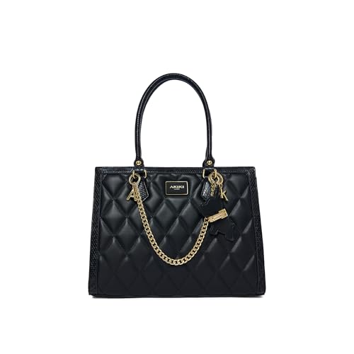 Akiki London Women's Swinden 35 Large Box Handbag|comes with Pet Charm|Statement Metal Detailing|Satchel Handbag for Women|Quilted Finish|Stylish Ladies Purse