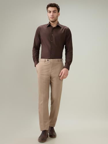 Raymond Men Slim Fit Solid Chambray Pattern Pure Cotton Semi Cutaway Collar Full Sleeve Formal Shirt