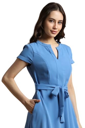 Allen Solly Women's Polyester Asymmetrical Knee-Length Dress (AHDRWRGF297540_Blue