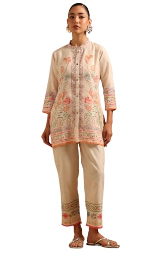 Soch Womens Off White Cotton Blend Printed Botanical Co-Ords Set