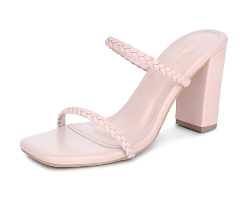 LOUIS STITCH Women’s Fashion Slip-On Block Heel Sandals | Open Toe Peach Pink Stylish Mule Heel Sandal for Ladies | UK-8