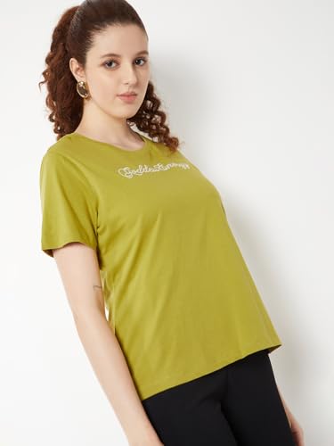 Max Women Embroidered T-Shirt (Green_S)
