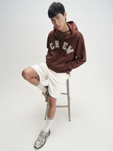 XYXX Crew Men's Cotton Blend Hoodie| Long Sleeves|Half Zip Hoodie| Solid-Oversized | Espresso Brown