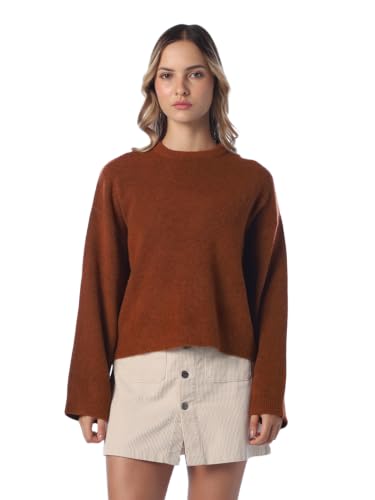ONLY Women's Solid Regular Fit Brown Sweater