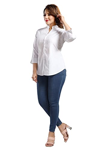 QUEEN SHIELD Women's Rayon Formal Shirt with Front Pleated & 3/4th Sleeves QS_4102 (in, Alpha, M, Regular, White)