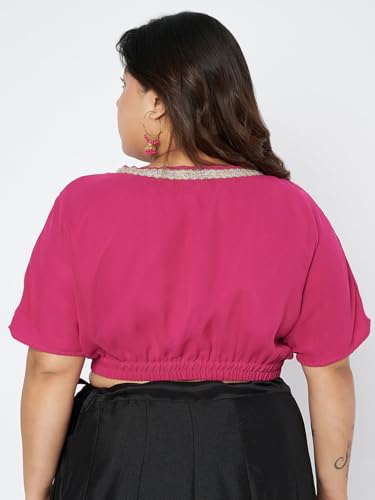 studio rasa Women's Plus Size Georgette Embellished Readymade Saree Blouses for Wedding Festive Party (TPWPC225BL14-3XL_Pink_3XL)