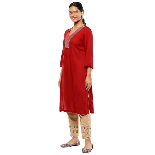 BIBA Women's Red Rayon Straight Kurta_46