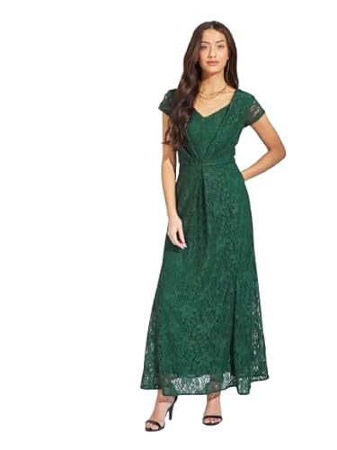 Latin Quarters Women's Green Cap Sleeve V-Neck Party A-Line Dress_M