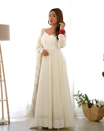 FUSIONIC Featuring Ethnic wear Gown Set White