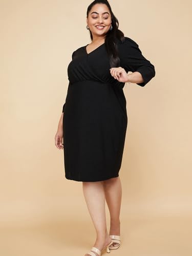 Max Plus Size Women Shimmer Wrap Dress (PE3103BPBLACK)_5XL