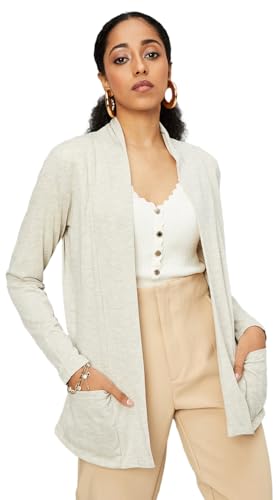 Max women's Polyester Blend Casual Shrug (SHRUG3202A_Oat Marl_XS