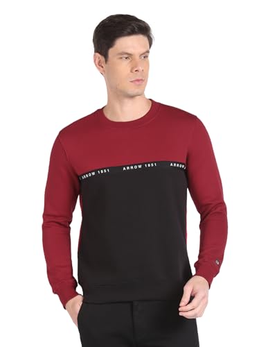 Arrow Men's Cotton Crew Neck Sweatshirt (ASAGSS3944_Red and Black