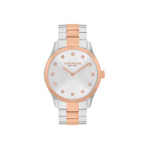Coach Brooks Qtz Basic Silver White Round Dial Women's Watch|Stainless Steel & Ionic Plated Rose Gold Steel Material|Rose Gold Color Band - 14504537
